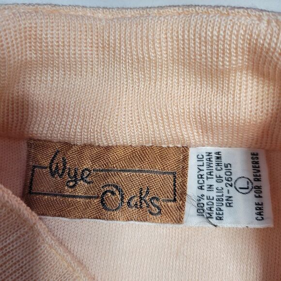 VINTAGE 70s peach top applique leaves mock‎ neck fuzzy sweatshirt S - Picture 5 of 9